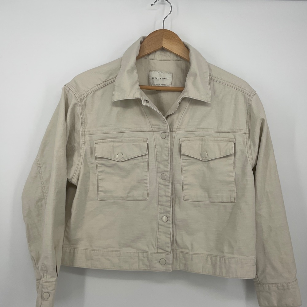Lucky brand women's size medium denim jacket cream  utility fall minimalist prep